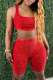 Watermelon Red Sexy Solid Patchwork U Neck Sleeveless Two Pieces