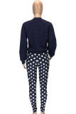 Yellow Blends Casual Dot Letter Patchwork Print pencil Long Sleeve Two Pieces