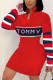 Red Casual Print O Neck Pencil Skirt Dresses