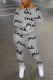 Grey Fashion Casual Print Basic Zipper Collar Long Sleeve Two Pieces