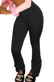 Black Grey rose red Elastic Fly Mid Solid Draped Boot Cut Pants Bottoms