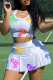 White Casual Print Patchwork U Neck Sleeveless Two Pieces
