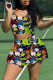 Black Casual Print Patchwork U Neck Sleeveless Two Pieces