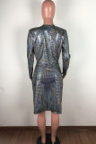 Silver Blend England Cap Sleeve Long Sleeves V Neck Swagger Knee-Length Geometric Patchwork Club Dr