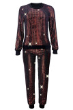 Red adult Sexy Fashion Two Piece Suits Patchwork Sequin Straight Long Sleeve Two-piece Pants