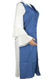 Blue adult Sexy Fashion Ruffled Sleeve Long Sleeves Turndown Collar A-Line Mid-Calf Character S