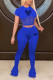 Royal Blue Sexy Casual Letter Print Patchwork See-through O Neck Short Sleeve Two Pieces