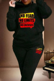 Black Casual Print Patchwork Hooded Collar Long Sleeve Two Pieces
