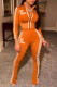 Tangerine Red Casual Print Patchwork Zipper Zipper Collar Long Sleeve Two Pieces