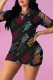 Black Sexy Print Patchwork O Neck Straight Dresses