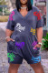 Grey Fashion Casual Letter Print Basic V Neck Regular Romper