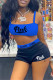 Peacock Blue Sexy Casual Letter Print Backless Spaghetti Strap Sleeveless Two Pieces