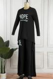 Grey Casual Print Patchwork O Neck Long Sleeve Two Pieces