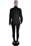 Black Adult Solid Patchwork O Neck Outerwear