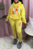 Pink Casual Print Patchwork Hooded Collar Long Sleeve Two Pieces