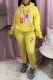 Yellow Casual Print Patchwork Hooded Collar Long Sleeve Two Pieces