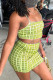 Yellow Fashion Sexy Plaid Print Backless Spaghetti Strap Sleeveless Two Pieces