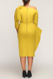 Blue Casual Solid Patchwork Oblique Collar Irregular Dress Dresses