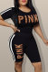 Black Casual Print Letter O Neck Short Sleeve Two Pieces