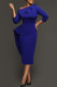 Blue Casual Solid Patchwork Oblique Collar Irregular Dress Dresses