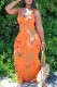 Orange Sexy Casual Letter Print Basic U Neck Vest Dress
