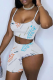 White Sexy Print Patchwork Spaghetti Strap Sleeveless Two Pieces