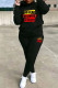 Black Casual Print Patchwork Hooded Collar Long Sleeve Two Pieces