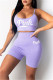 Purple Sexy Casual Letter Print Backless Spaghetti Strap Sleeveless Two Pieces