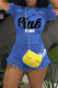 Blue Casual Letter Patchwork Flounce Stringy Selvedge O Neck Short Sleeve Two Pieces
