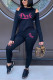 Deep Blue Fashion Casual Letter Embroidery Hollowed Out O Neck Long Sleeve Two Pieces