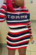 Red Fashion Casual Striped Print Letter Turtleneck Printed Dress