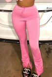 rose red Black Grey rose red Elastic Fly Mid Solid Draped Boot Cut Pants Bottoms
