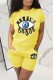 Light Yellow Casual Geometric Print Sequins Pocket O Neck Short Sleeve Two Pieces