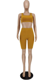 Lemon Yellow Sexy Solid Patchwork U Neck Sleeveless Two Pieces