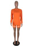 Orange adult Sexy Fashion Patchwork Solid Letter Print Two Piece Suits pencil Long Sleeve