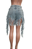 rose red Black Blue Yellow Light Blue rose red purple Denim Zipper Fly Mid Solid Tassel Old Straight shorts Bottoms