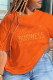 Orange Casual Vintage Print Letter O Neck T-Shirts