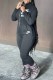 Black Casual Print Letter Zipper Collar Jumpsuits