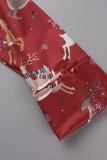 Red Casual Living Print Patchwork V Neck Regular Jumpsuits