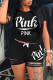Black Fashion Casual Letter Print Ripped O Neck Short Sleeve Two Pieces