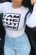 White Street Vintage Print Patchwork Letter O Neck Tops