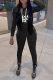 Black Sexy Print Patchwork Hooded Collar Long Sleeve Two Pieces