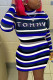 Blue Fashion Casual Striped Print Letter Turtleneck Printed Dress