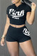 Black Fashion Casual Letter Print Basic Hooded Collar Short Sleeve Two Pieces