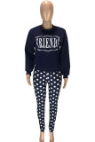 Red Blends Casual Dot Letter Patchwork Print pencil Long Sleeve Two Pieces