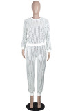 White adult Sexy Fashion Two Piece Suits Patchwork Sequin Straight Long Sleeve Two-piece Pants