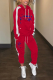 Red Casual Print Letter Hooded Collar Long Sleeve Two Pieces