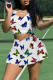White Casual Print Patchwork U Neck Sleeveless Two Pieces