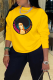 Yellow Street Vintage Print Patchwork O Neck Tops