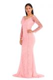 Pink adult Sexy Fashion Sleeve Long Sleeves V Neck A-Line Floor-Length backless Patchwork persp